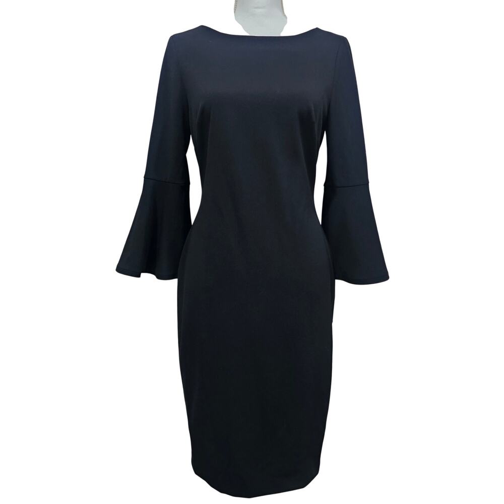 Calvin Klein Bell Sleeve Sheath Dress Black Size 6 NWT Career Cocktail